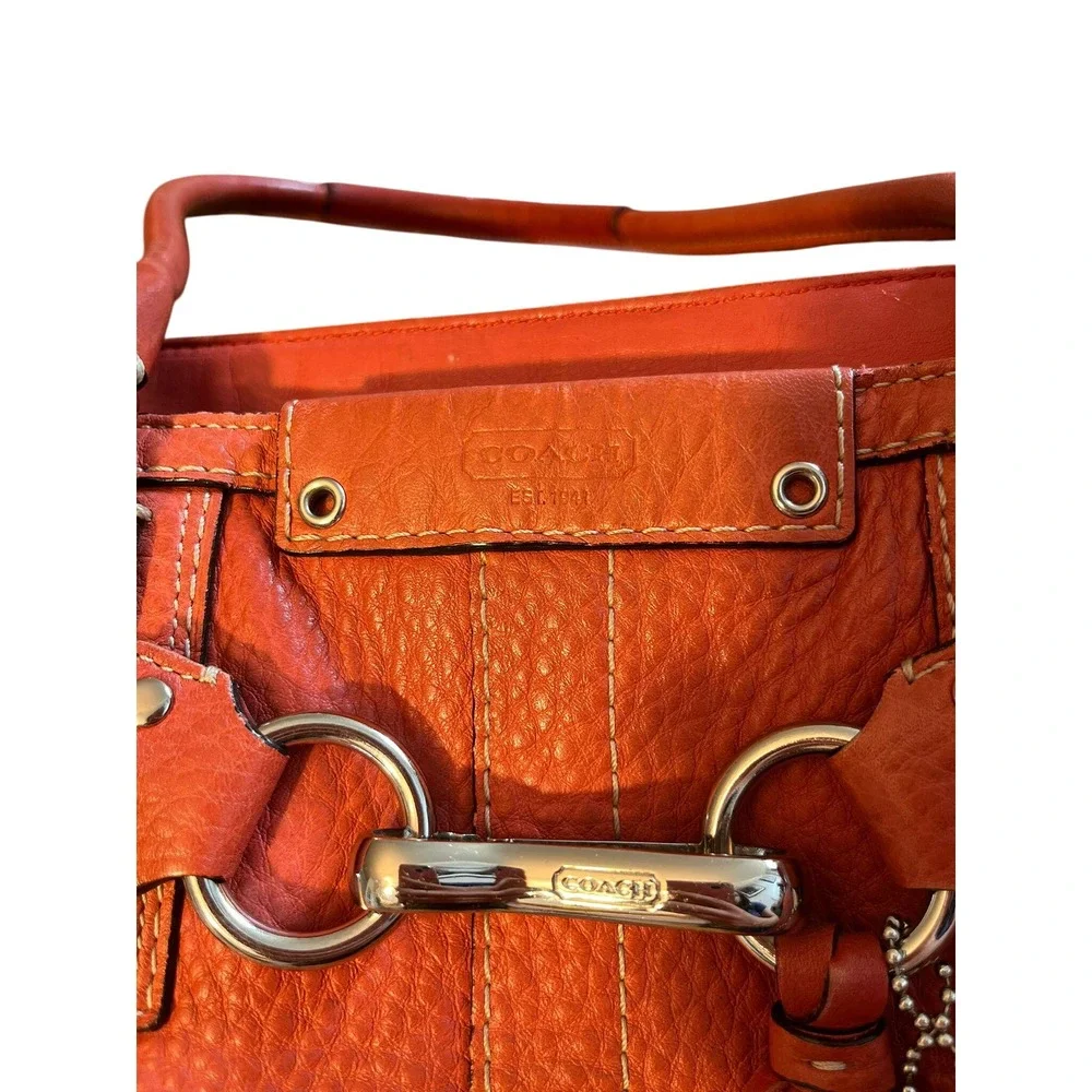 Orange Leather Tote Shoulder Bag with Braided Detail - Picture 5 of 7